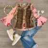 2 Piece - Pink Floral Fur Vest Set