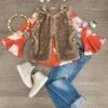 2 Piece - Rust Floral Fur Vest Set