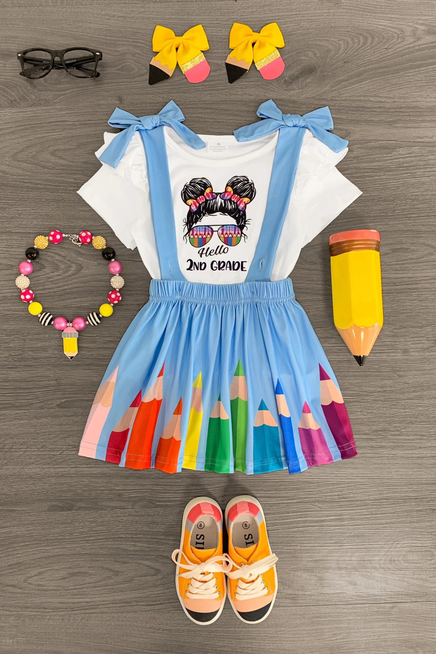 "Hello Pre-K - 4th Grade" Rainbow Pencil Suspender Skirt Set 7 "Hello Pre-K - 4th Grade" Rainbow Pencil Suspender Skirt Set - Image 5