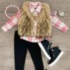 3 Piece - Button Down Fur Vest Set -Children's boutique clothing 3 piece button down fur vest set outfit sparkle in pink 29354511925322
