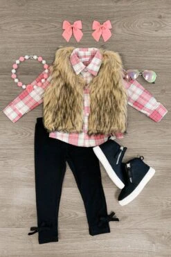 3 Piece - Button Down Fur Vest Set