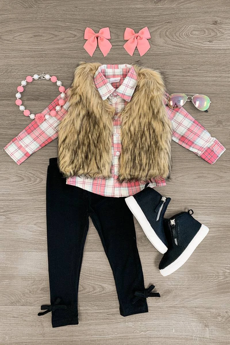 3 Piece - Button Down Fur Vest Set 3 3 Piece - Button Down Fur Vest Set