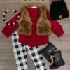 3 Piece - Olivia Fur Vest Set - Burgundy/Buffalo Plaid 2 3 Piece - Olivia Fur Vest Set - Burgundy/Buffalo Plaid -Children's boutique clothing 3 piece olivia fur vest set burgundy buffalo plaid jacket vest sparkle in pink 13926821560394