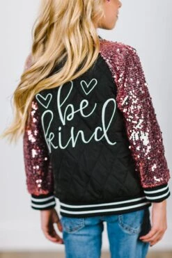 "Be Kind" Black & Pink Sequin Bomber Jacket -Children's boutique clothing BU2A0964 2