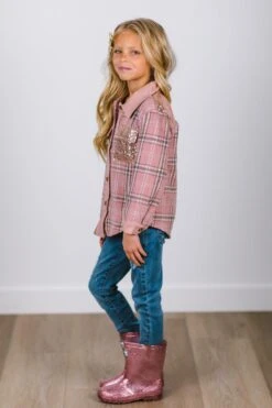 Pink & Gray Plaid Shacket 16 Pink & Gray Plaid Shacket -Children's boutique clothing BU2A1280 2