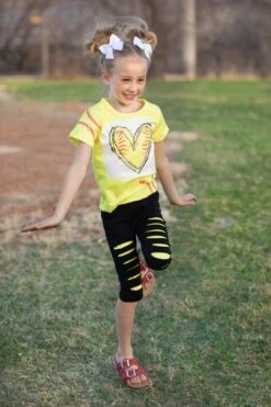 Softball Heart Distressed Capri Set -Children's boutique clothing BU2A3990
