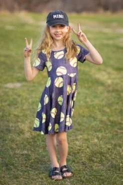 Yellow & Dark Grey Softball Dress -Children's boutique clothing BU2A4045