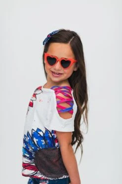 American Sunflower Distressed Denim Short Set -Children's boutique clothing BU2A4183 Edit