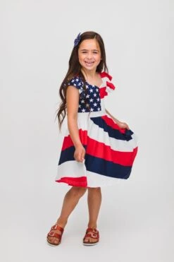 American Flag Halter Tie Dress -Children's boutique clothing BU2A4318 Edit