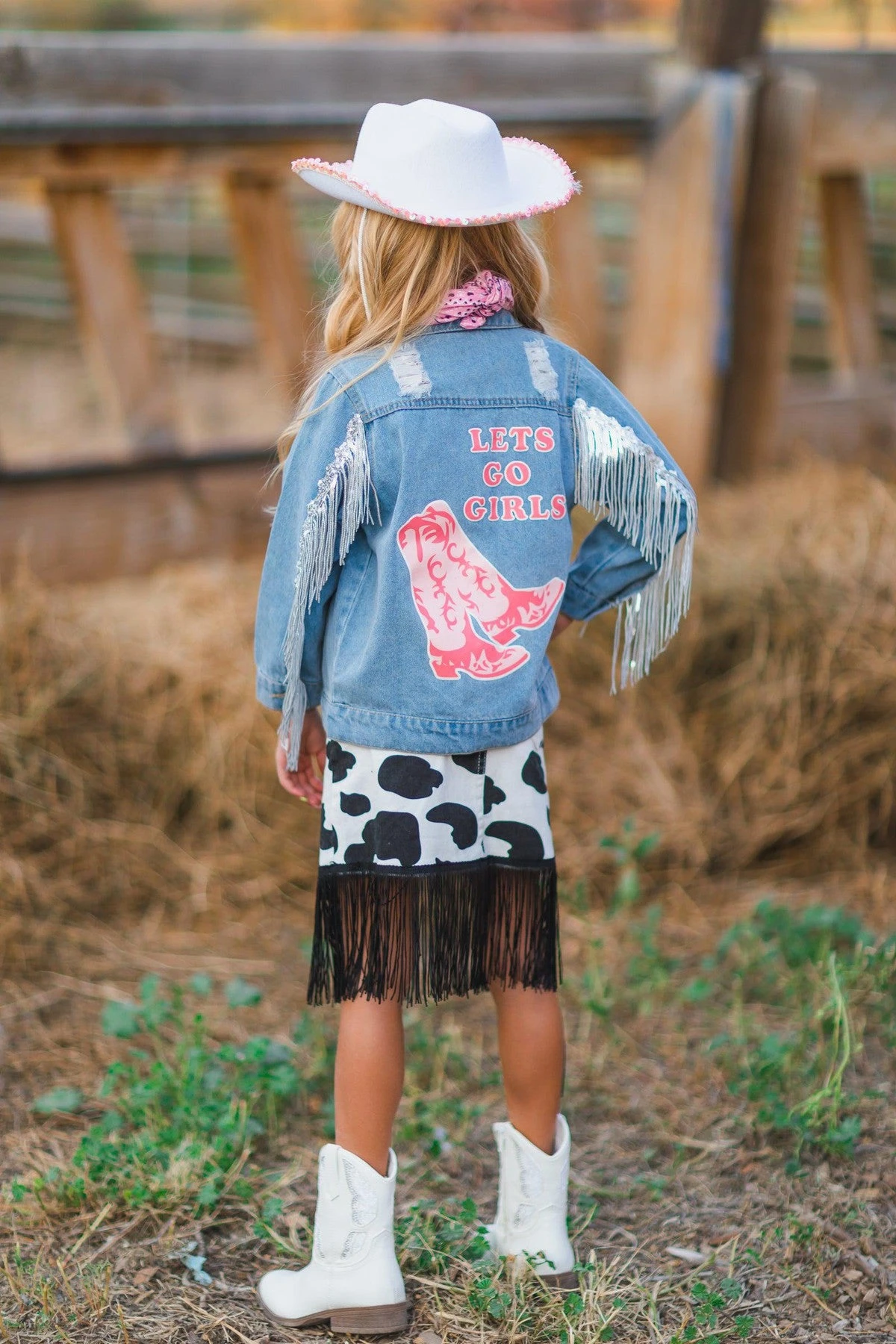 Cowgirl "Lets Go Girls" Silver Fringe Denim Jacket 3 Cowgirl "Lets Go Girls" Silver Fringe Denim Jacket