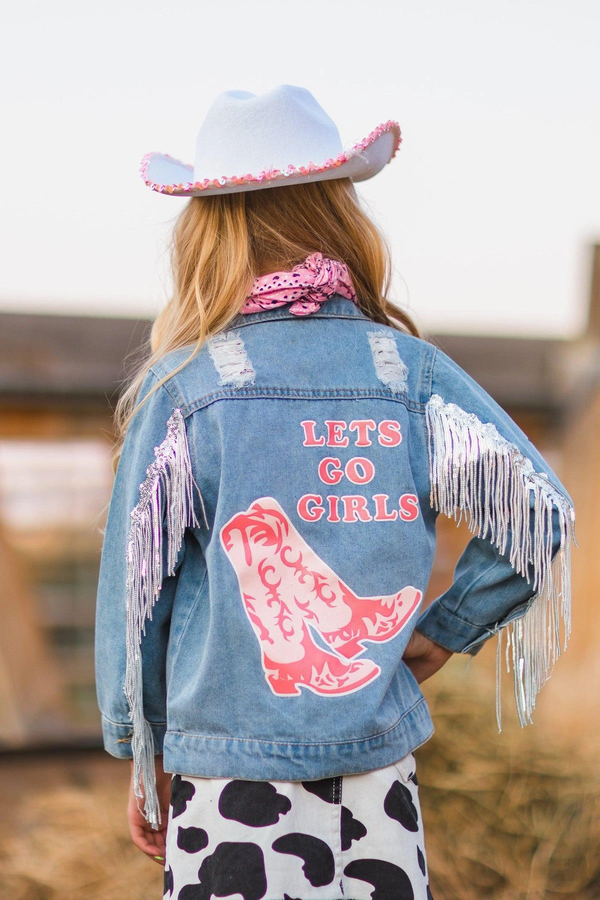 Cowgirl "Lets Go Girls" Silver Fringe Denim Jacket 4 Cowgirl "Lets Go Girls" Silver Fringe Denim Jacket - Image 2