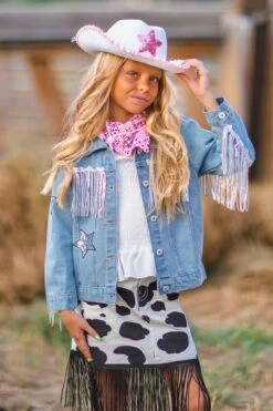 Cowgirl "Lets Go Girls" Silver Fringe Denim Jacket 31 Cowgirl "Lets Go Girls" Silver Fringe Denim Jacket -Children's boutique clothing BU2A7282