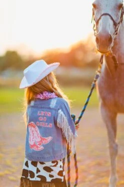Cowgirl "Lets Go Girls" Silver Fringe Denim Jacket 40 Cowgirl "Lets Go Girls" Silver Fringe Denim Jacket -Children's boutique clothing BU2A7570