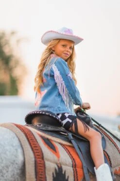 Cowgirl "Lets Go Girls" Silver Fringe Denim Jacket 39 Cowgirl "Lets Go Girls" Silver Fringe Denim Jacket -Children's boutique clothing BU2A7885