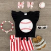Black Striped Baseball Denim Short Set -Children's boutique clothing Baseball Outfit