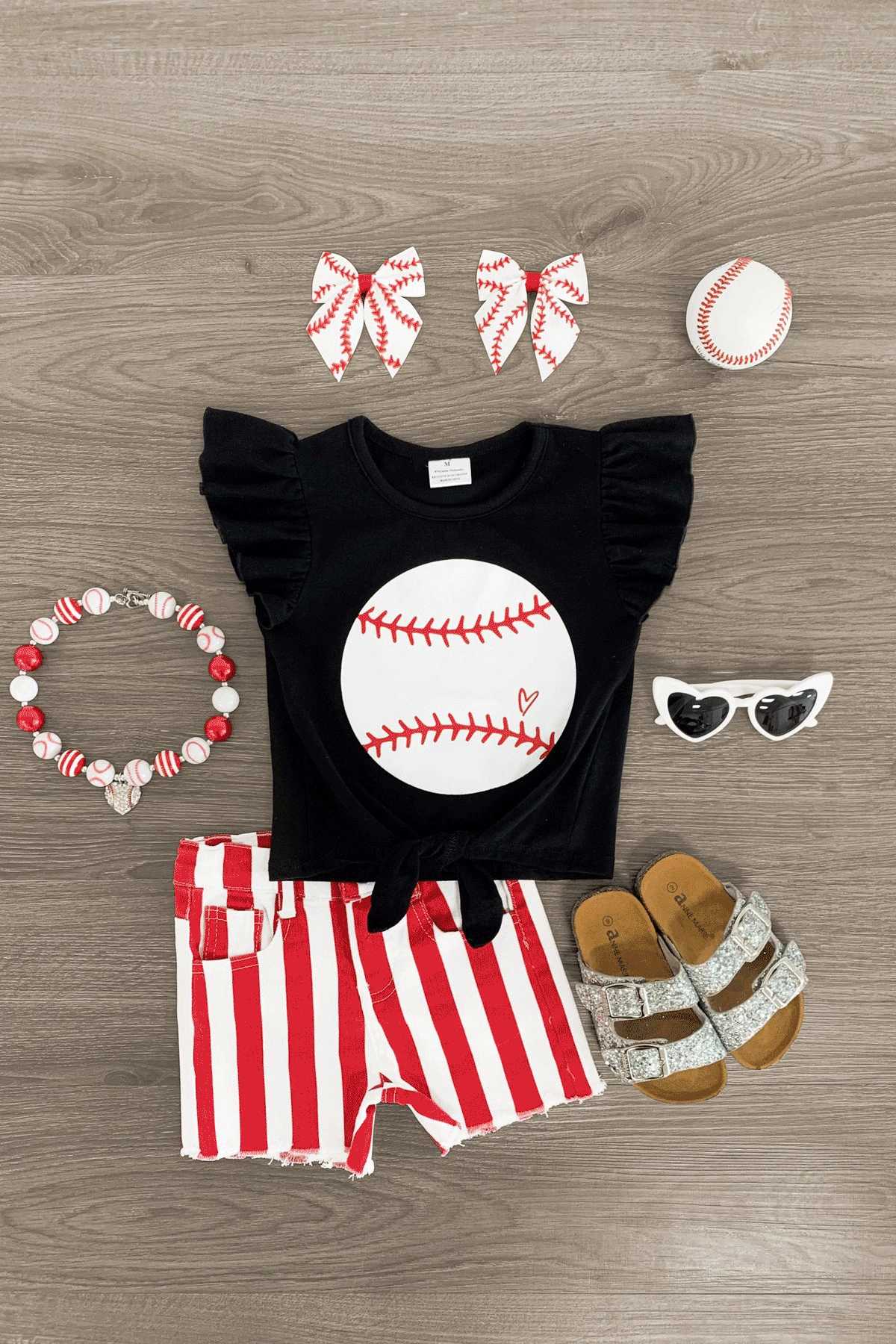 Black Striped Baseball Denim Short Set 3 Black Striped Baseball Denim Short Set