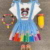 "Hello Pre-K - 4th Grade" Rainbow Pencil Suspender Skirt Set