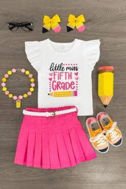 "Little Miss Pre-K - 5th Grade" Pink Skirt Set -Children's boutique clothing Fifth
