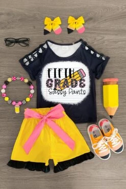 "Pre-K - Fifth Grade Sassy Pants" Pencil Short Set -Children's boutique clothing Fifth Sassy Pants