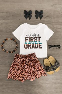 "Wild About Pre-K - 5th Grade" Leopard Short Set 13 "Wild About Pre-K - 5th Grade" Leopard Short Set -Children's boutique clothing First Grade