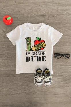 "Pre-K - 3rd Grade Dude" Gray Camo Top -Children's boutique clothing FirstGradeDude