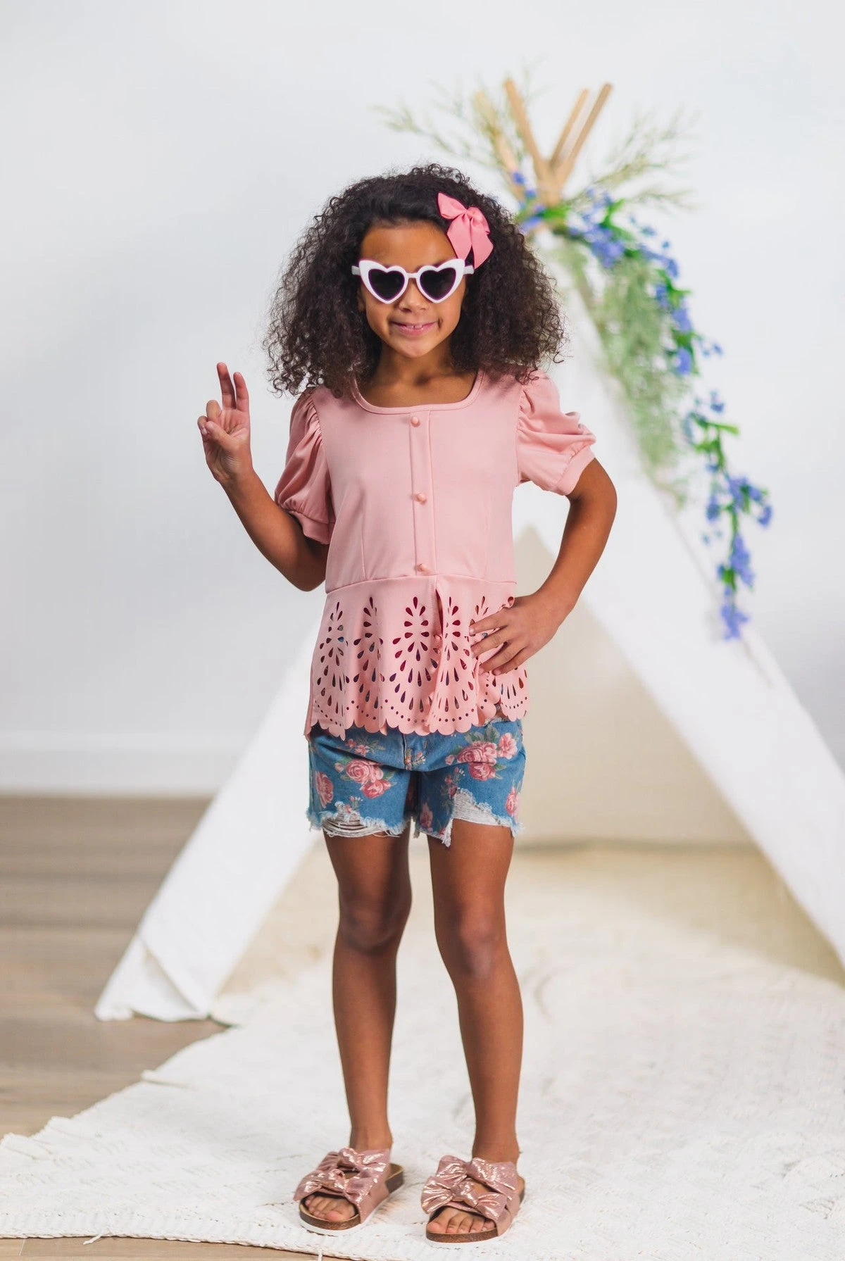 Pink Painted Rose Denim Short Set 4 Pink Painted Rose Denim Short Set - Image 2