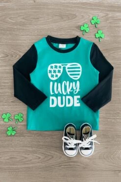 "Lucky Dude" Green & Black Top