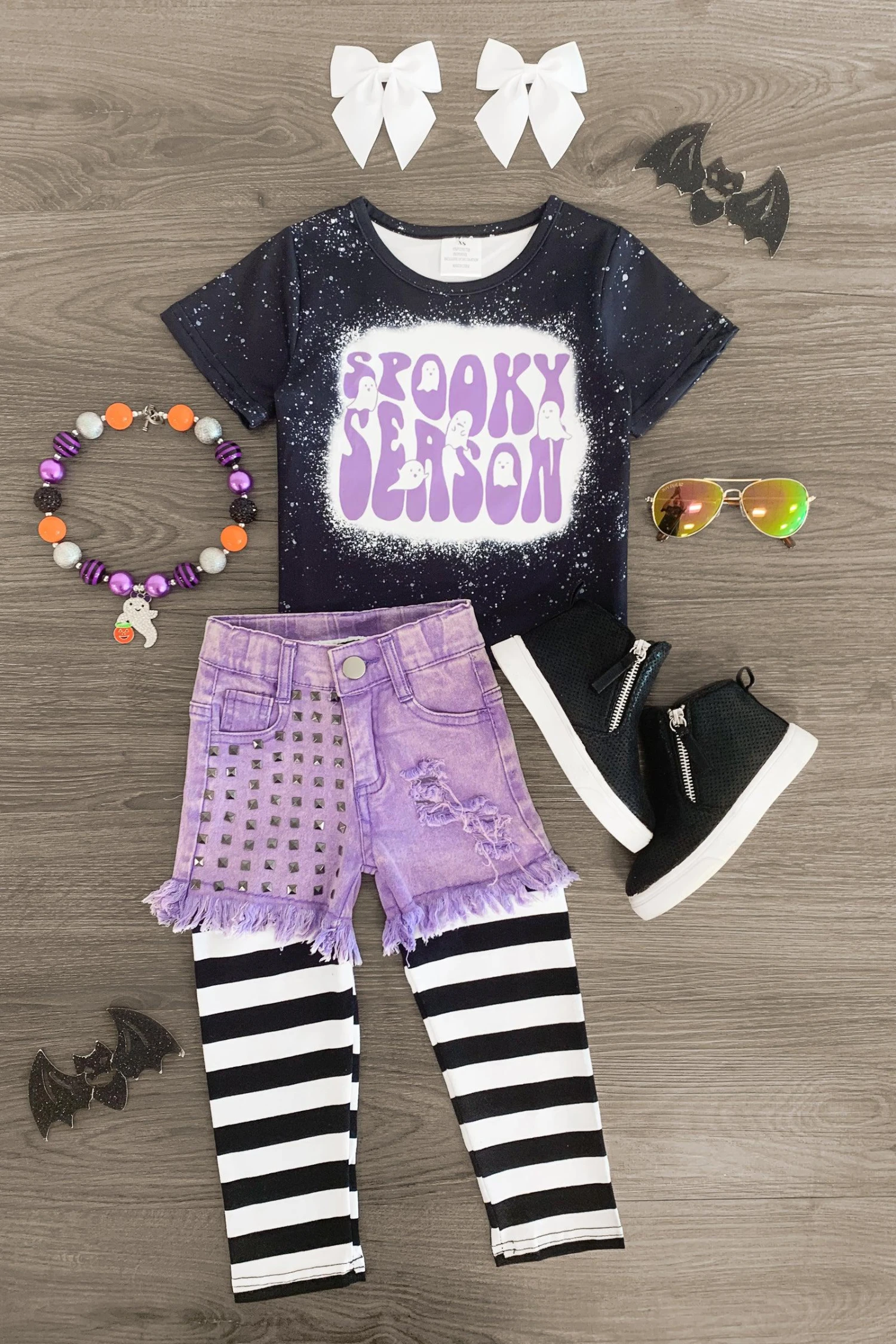"Spooky Season" Purple Denim Short & Legging Set 3 "Spooky Season" Purple Denim Short & Legging Set