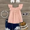 Pink Floral Lace Denim Short Set -Children's boutique clothing IMG 0234 Edit