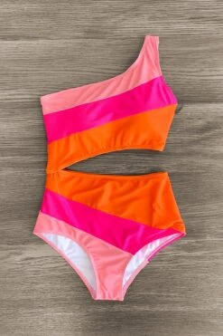 Mom & Me - Pink & Orange Striped Swimsuit -Children's boutique clothing IMG 0278 Edit