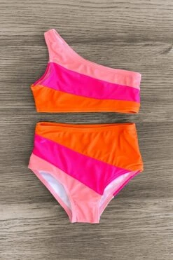 Mom & Me - Pink & Orange Striped Swimsuit -Children's boutique clothing IMG 0279 Edit