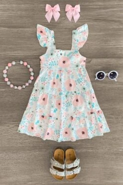 White Floral Ruffle Tank Top Dress