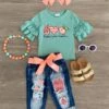 "Peace Love Peaches" Sequin Denim Capri Set -Children's boutique clothing IMG 0641 Edit