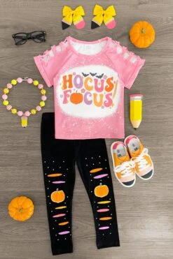 "Hocus Focus" Pink Pumpkin Legging Set