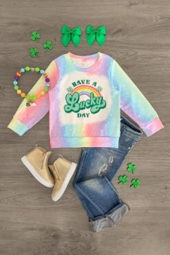 "Have A Lucky Day" Pastel Rainbow Top