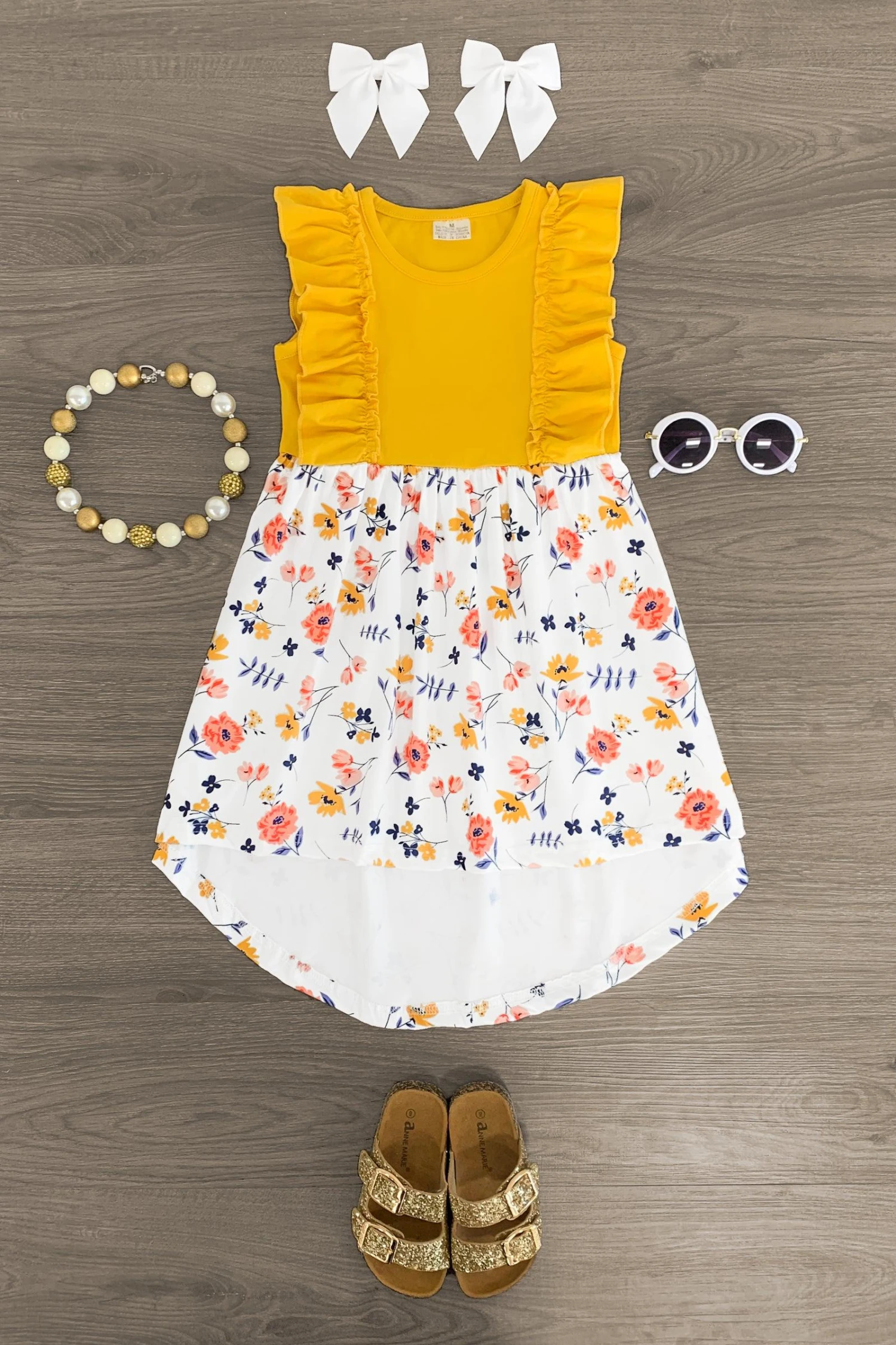 White & Mustard Floral Hi-Low Dress 3 White & Mustard Floral Hi-Low Dress