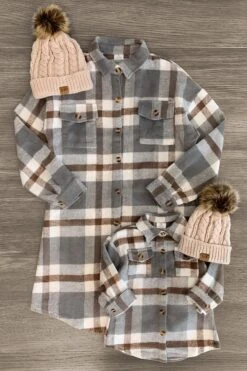 Mom & Me - Gray & Brown Flannel Shacket