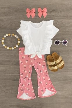 White & Pink Floral Flare Set