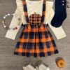 Orange Plaid Pumpkin Suspender Skirt Set -Children's boutique clothing IMG 1489 Edit