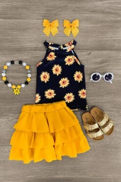 Sunflower Tiered Ruffle Skirt Set