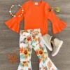 Orange Fall Floral Bell Bottom Set -Children's boutique clothing IMG 1622 Edit