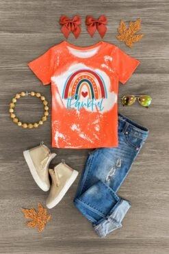 "Thankful" Orange Paint Splatter Top