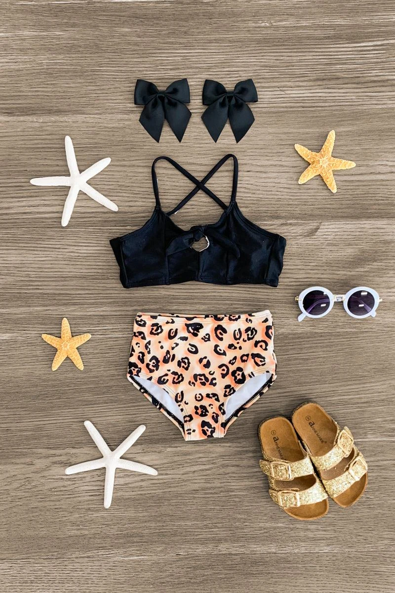 Mom & Me - Black Cheetah High Waisted Bikini 4 Mom & Me - Black Cheetah High Waisted Bikini - Image 2