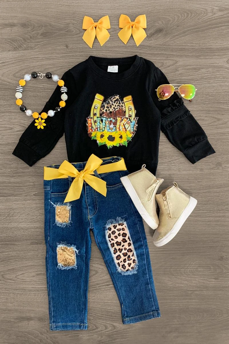 "Lucky" Horseshoe Sequin Denim Pant Set 3 "Lucky" Horseshoe Sequin Denim Pant Set