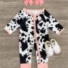 Pink Cow Print Romper 1 Pink Cow Print Romper -Children's boutique clothing IMG 1757 Edit