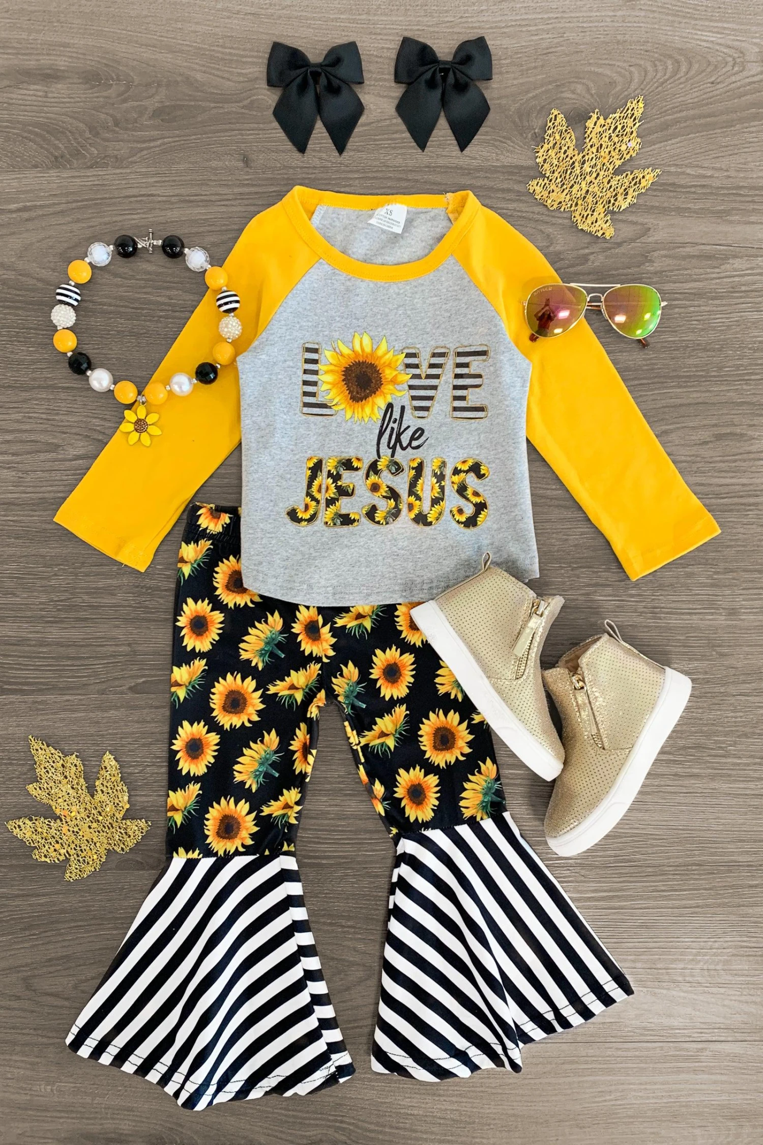 "Love Like Jesus" Sunflower Stripe Bell Bottom Set 3 "Love Like Jesus" Sunflower Stripe Bell Bottom Set