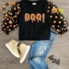 "Boo!" Black Glitter Polka Dot Puff Sleeve Top -Children's boutique clothing IMG 2074 Edit