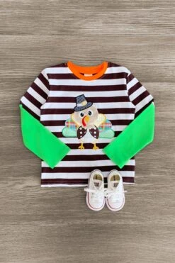 Brown Striped Patterned Turkey Long Sleeve Top