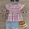 Red White & Blue Plaid Denim Short Set -Children's boutique clothing IMG 2463 Edit