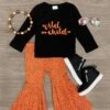 "Wild Child" Orange Bell Bottom Set -Children's boutique clothing IMG 2537 Edit